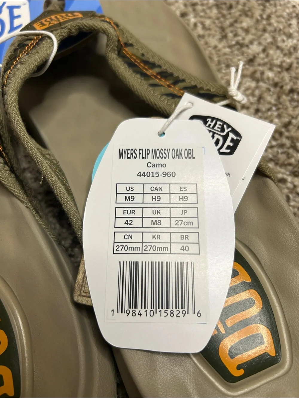 NWT Hey Dude Myers Mossy Oak Thong Sandals Men 9 Camo Comfort Flip Flops Summer